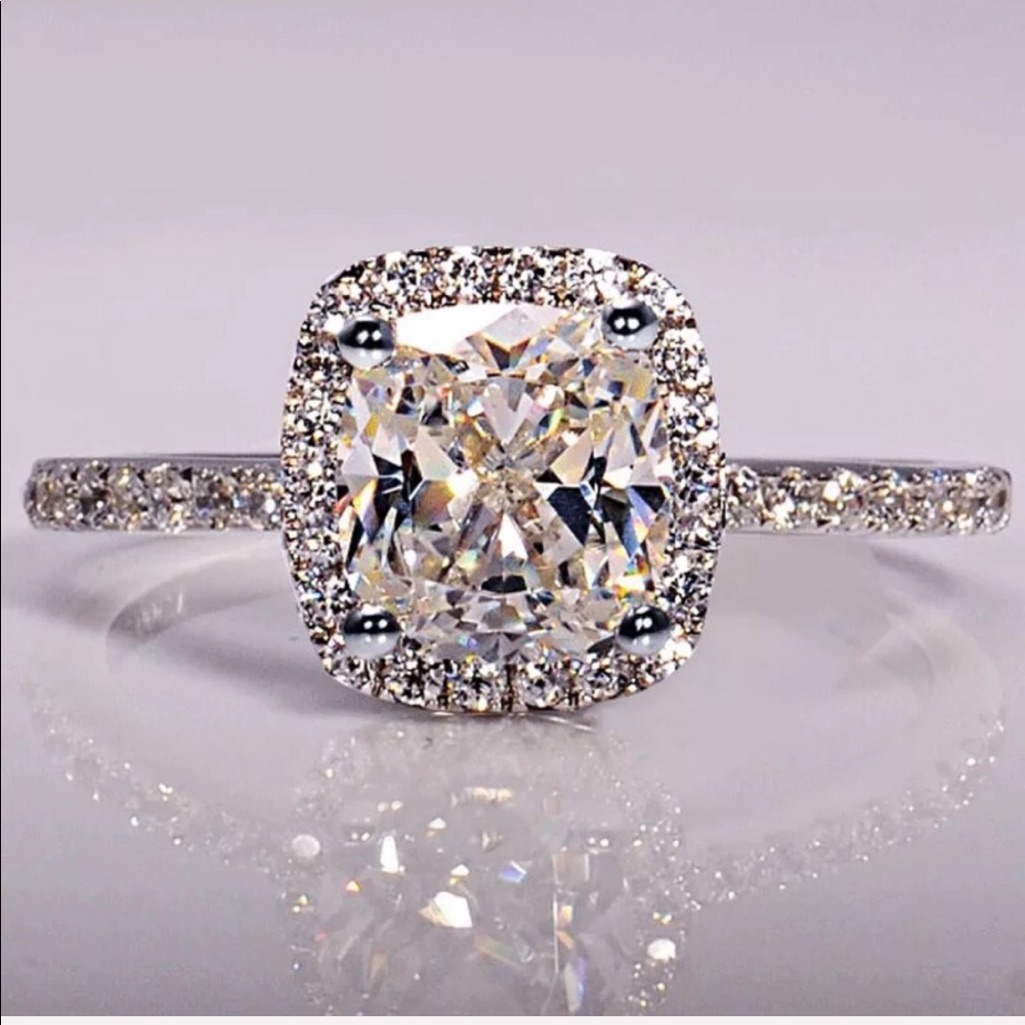 4 Ct Diamond Cushion Cut Sterling Silver Ring